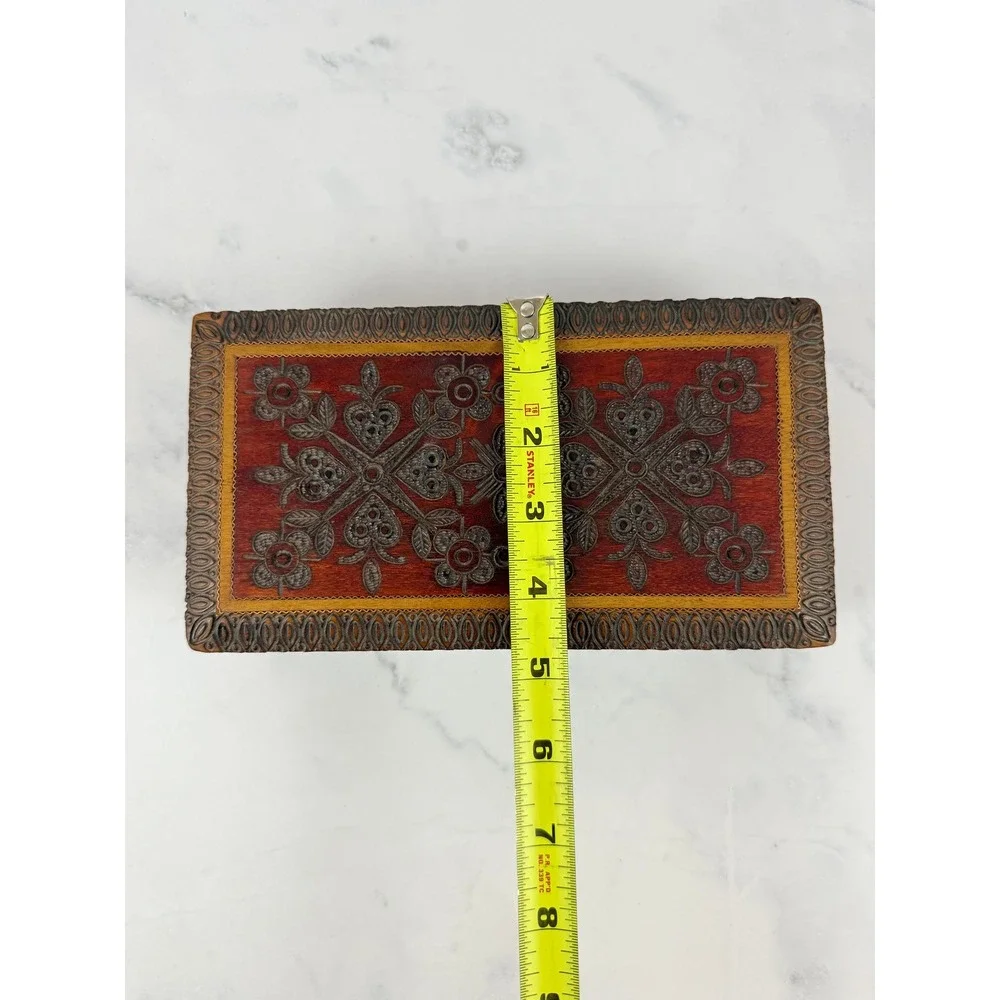VTG Polish Carved Wooden Keepsake Box 8.5